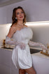 Satin Mini Wedding Dress : Bridal Reception Gown with feathers