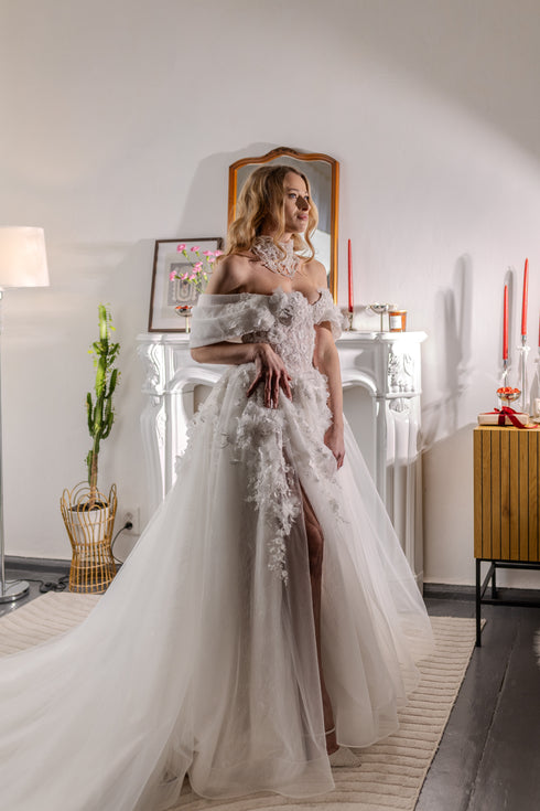 A Line Wedding Dress, Off-the-shoulder Bridal gown