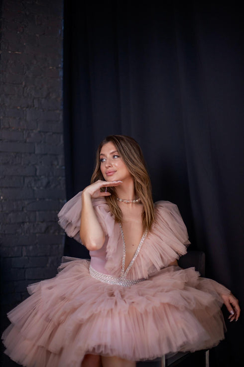 Pink Ruffle Wedding Dress ✨ Tulle Bridal Mini Dress