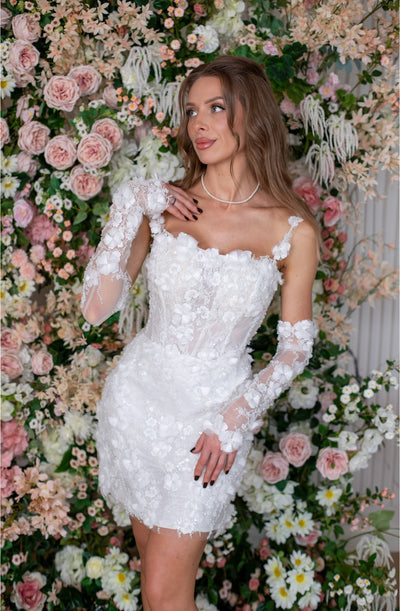 Floral Bridal Mini Dress Reception Wedding Gown