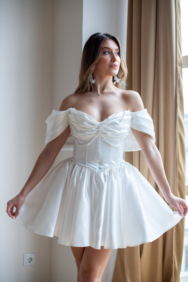 Tea length wedding dress, Elopement mini gown