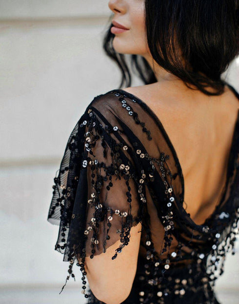 Black evening gown Short midi dress