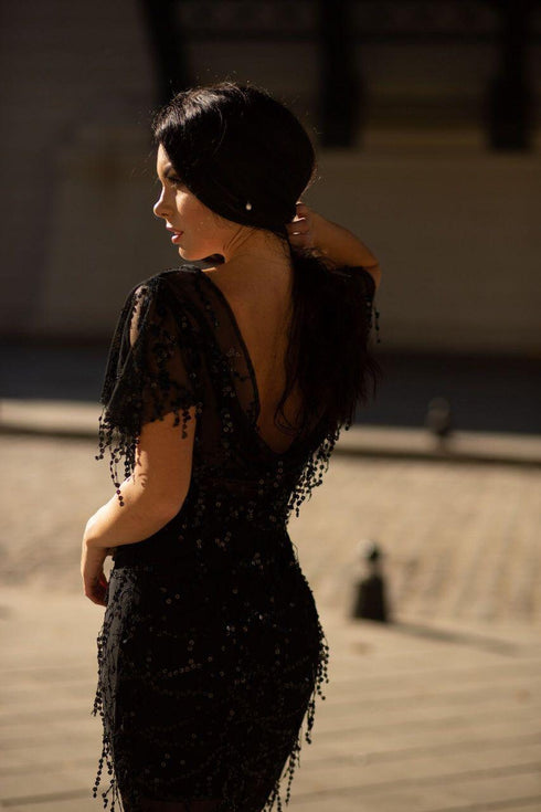 Black evening gown Short midi dress