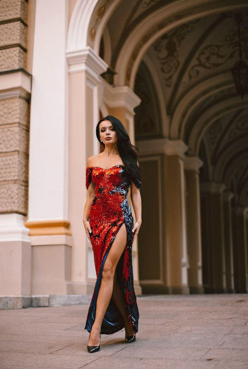 Slit evening dress Long sequin dress for women
