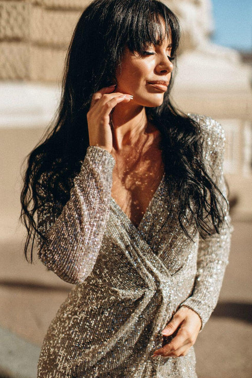 Long sleeve evening dress Sequin formal gown