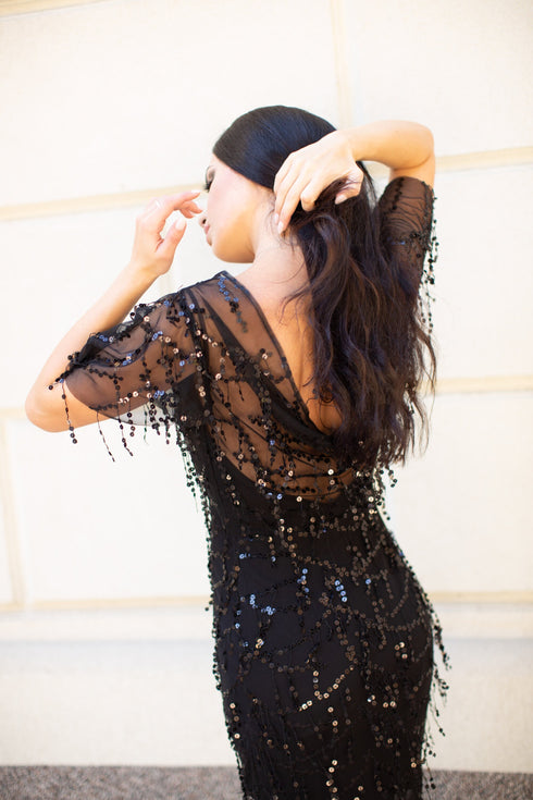 Black evening gown Short midi dress