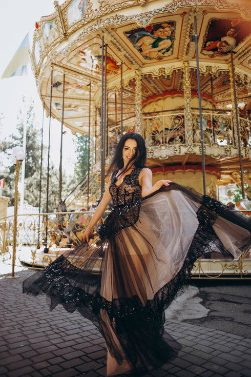 Black ball gown long evening dress