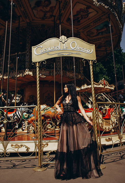 Black ball gown long evening dress