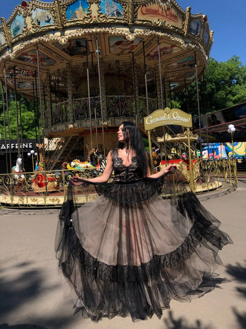 Black ball gown long evening dress