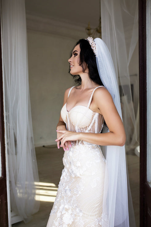 Wedding dress with train lace Open back dress