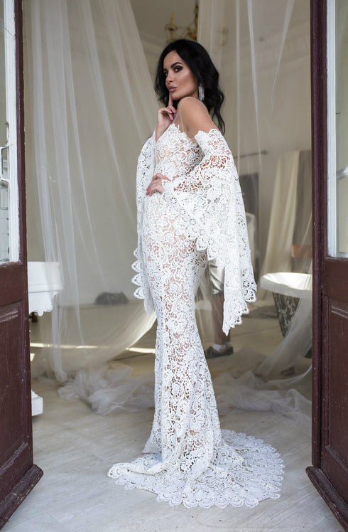 Mermaid gown Nude wedding dress