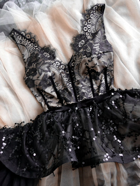 Black ball gown long evening dress