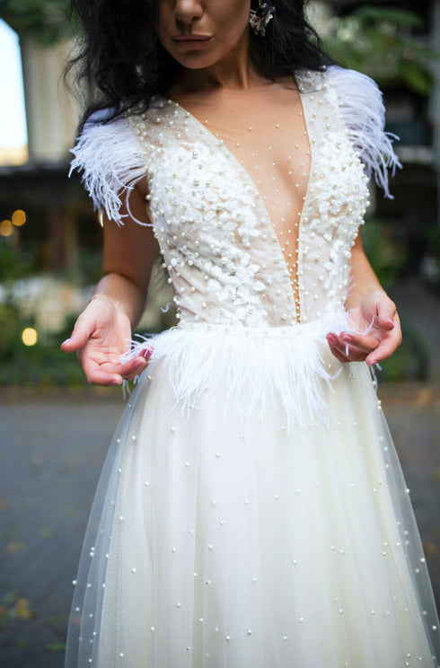 Pearl wedding dress Unique couture bridal gown