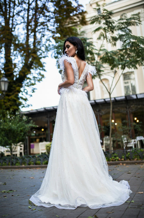 Pearl wedding dress Unique couture bridal gown
