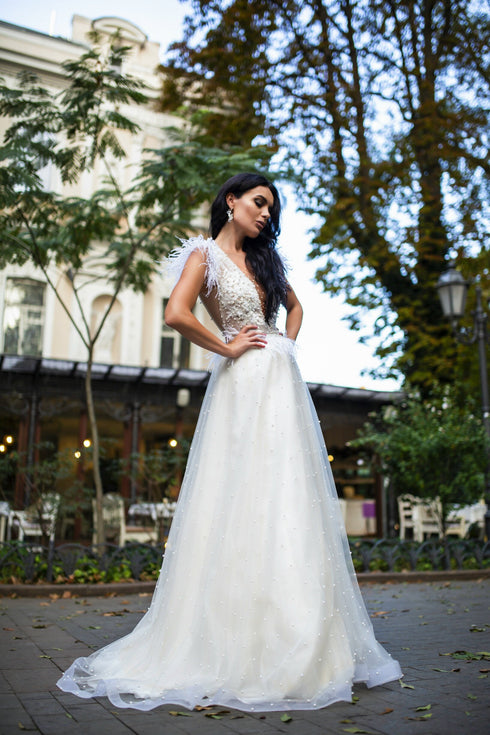Pearl wedding dress Unique couture bridal gown