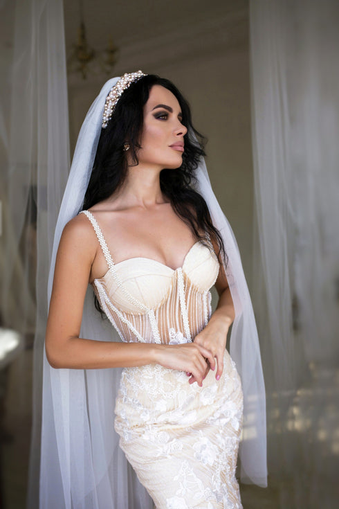 Wedding dress with train lace Open back dress