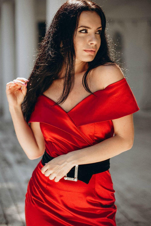Red evening dress Formal women midi gown