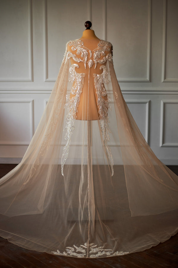 Sequin bridal tulle cape