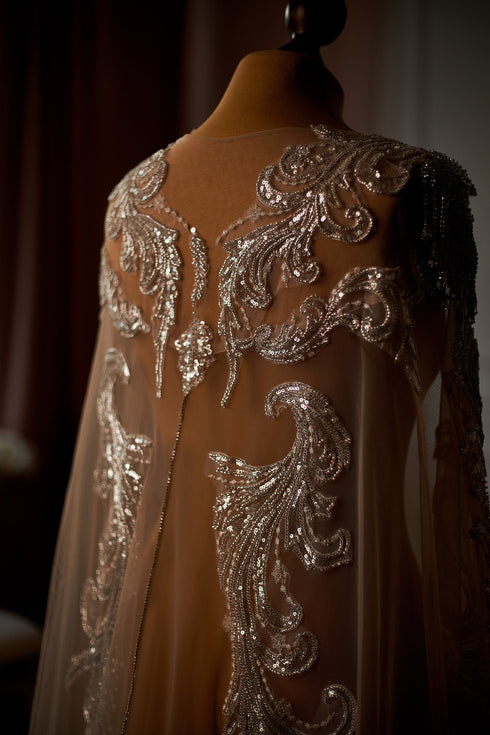 Sequin bridal tulle cape