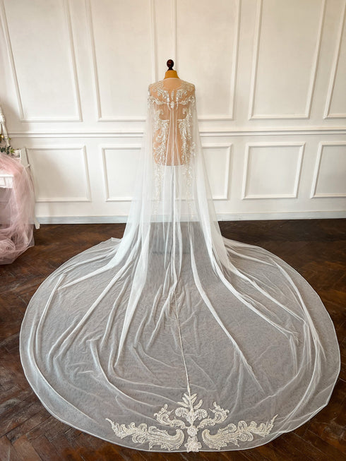 White bridal cape veil