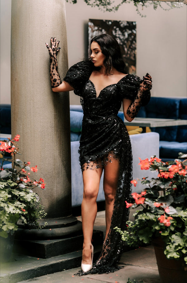 Black formal gown Short sexy dress