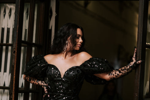 Black sequin wedding dress