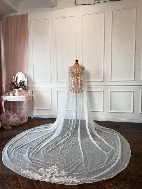 White bridal cape veil