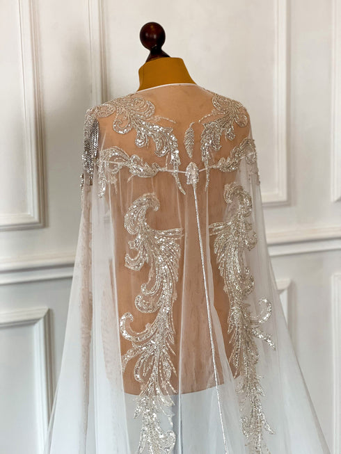 White bridal cape veil