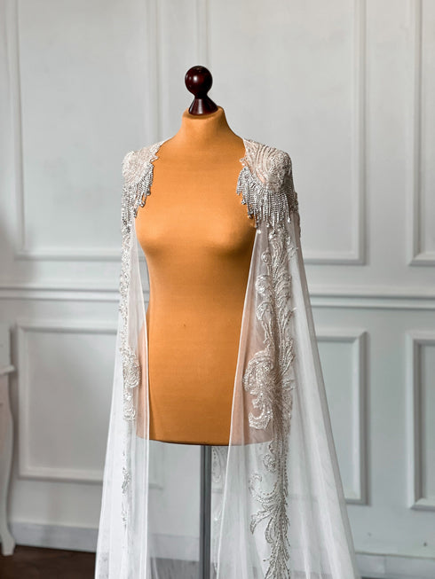 White bridal cape veil