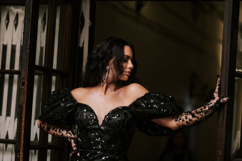 Black formal gown Short sexy dress